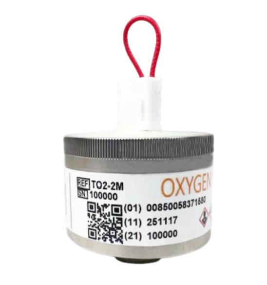 TO2-2M Trace PPM Oxygen Sensor with threaded base and protective red shorting wire for gas analyzers.